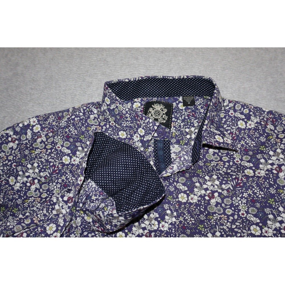 English Laundry Button Down Mens Medium Purple Floral Stretch Dress Shirt